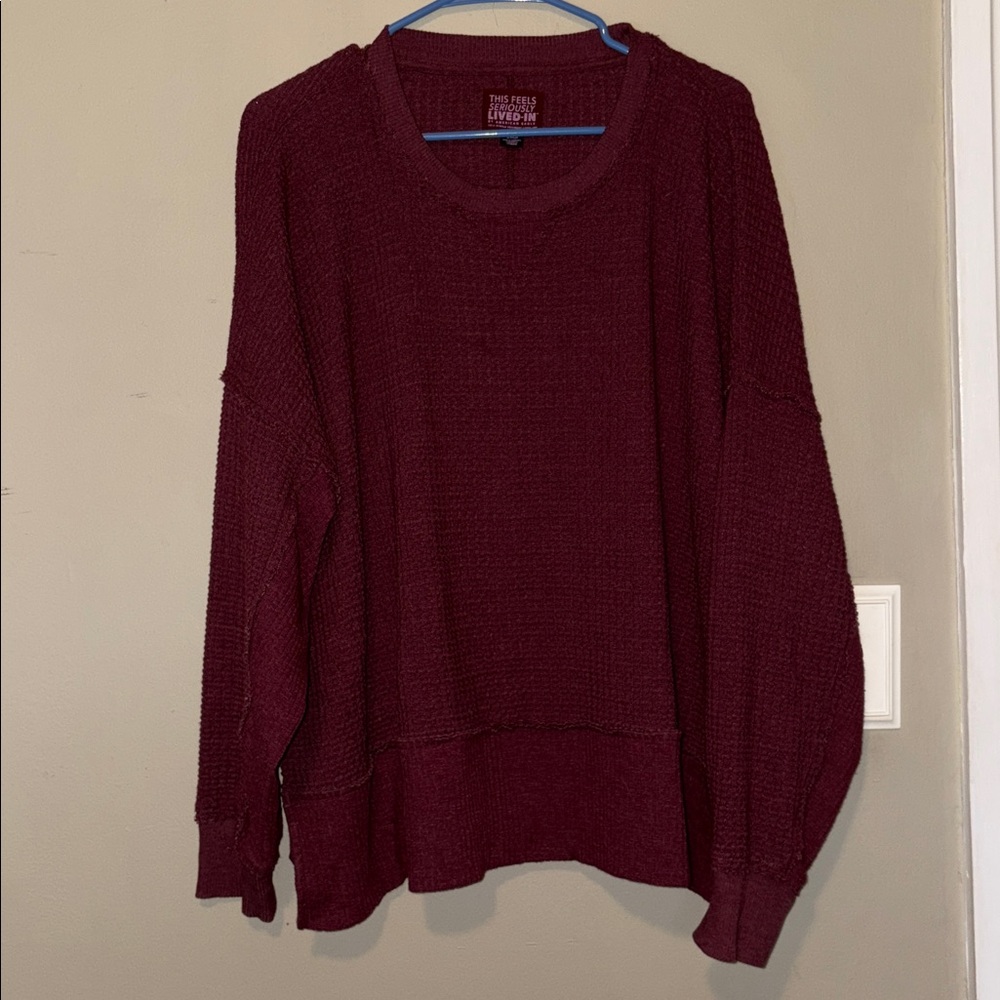 Small- AE Big Hug Crew Neck Waffle Sweatshirt- mauve